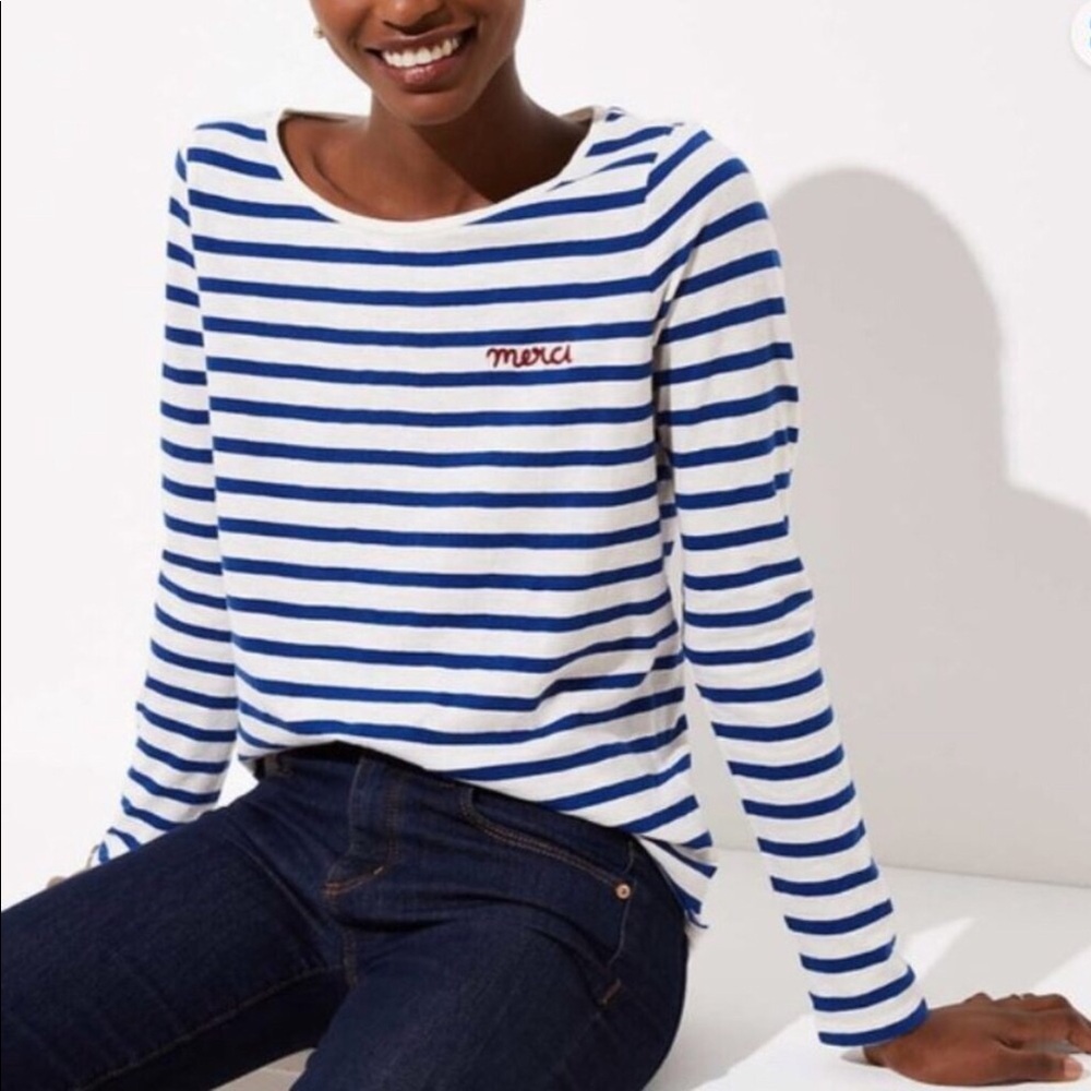 NEW Loft Striped Merci Long Sleeve Cotton T-Shirt